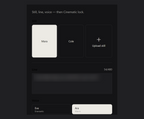 Pic Lock's control panel on a dark background. The heading reads "Still, line, voice — then Cinematic lock." Under Still there are three cards: Mara (selected, light), Cole, and Upload still with a plus sign. Below is a Line field with blurred sample text and a 54/480 counter, then the Voice section with Eve (Energetic) and Ara (Warm, selected).