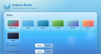 Make it yours: pick a theme, then choose a glossy or a thin-glass material for the dock and the settings window separately.